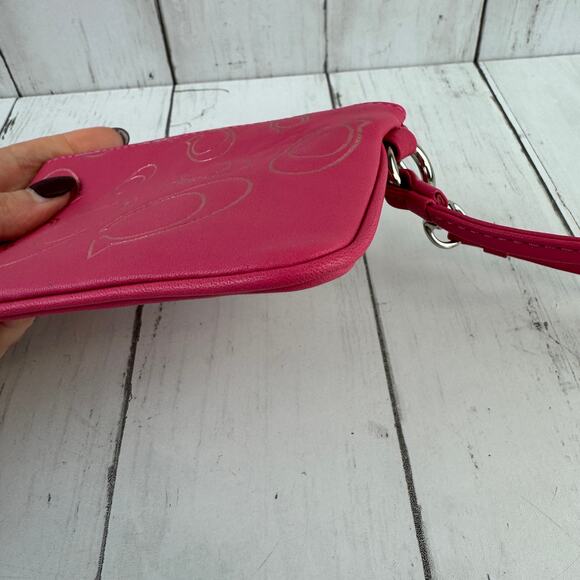 Coach Pink Silver Leather Logo Wristlet Wallet Satin Lined Y2K Style Barbiecore - Picture 7 of 11